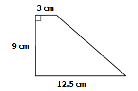 Right triangle measuring 3 cm, 9 cm, and 12.5 cm 